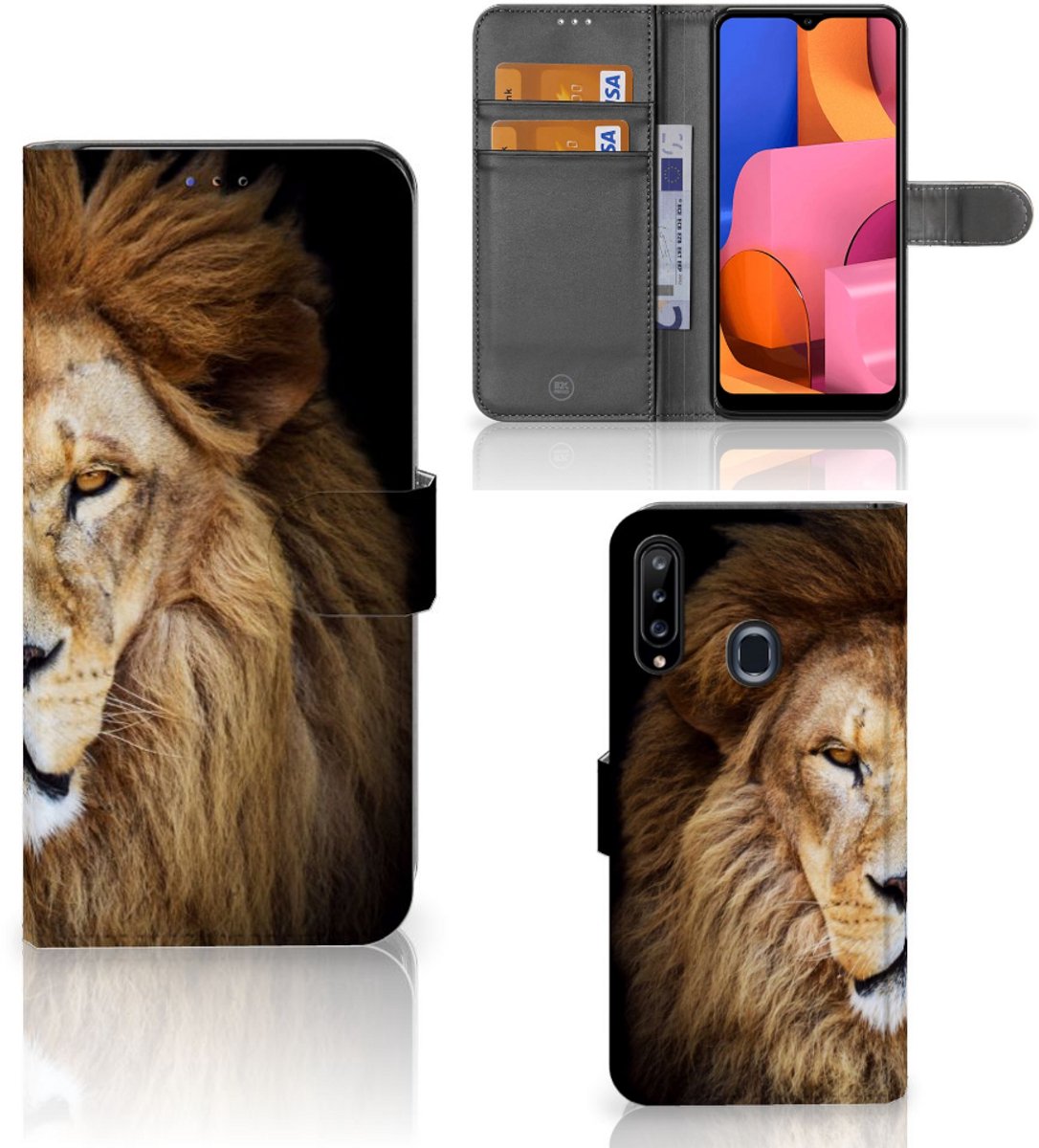 Samsung Galaxy A20s Telefoonhoesje met Pasjes Leeuw