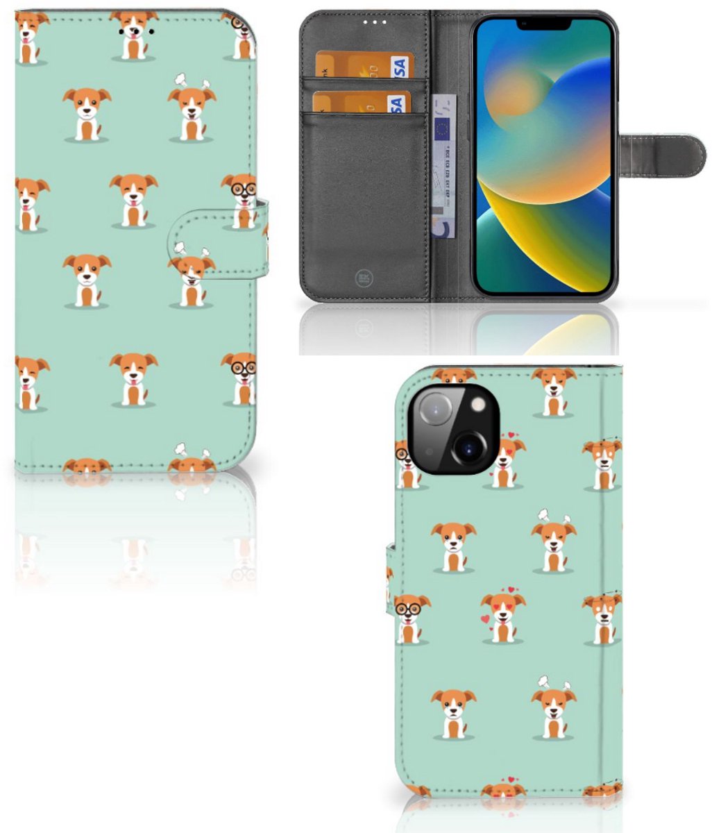 Book Case voor iPhone 14 Plus Telefoonhoesje met Pasjes Pups