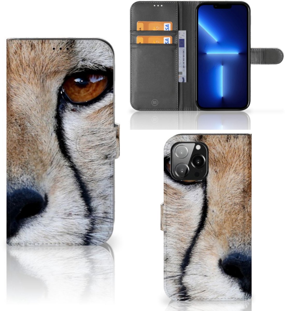 Book Case voor iPhone 13 Pro Max Telefoonhoesje met Pasjes Cheetah