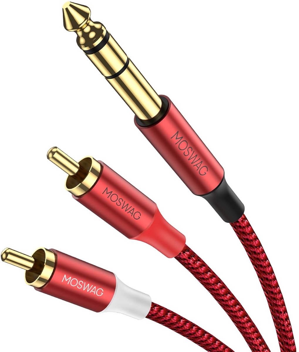 6,35 mm naar 2 RCA-kabel - Vergulde Stereo Audio Splitter