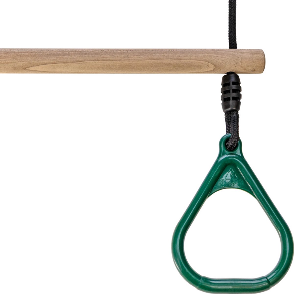 Buitenspeelgoed Keupink - Houten Ringtrapeze met Kunststof Ringen - Groen - BR Touwen Zwart - Trapeze met driehoeksringen