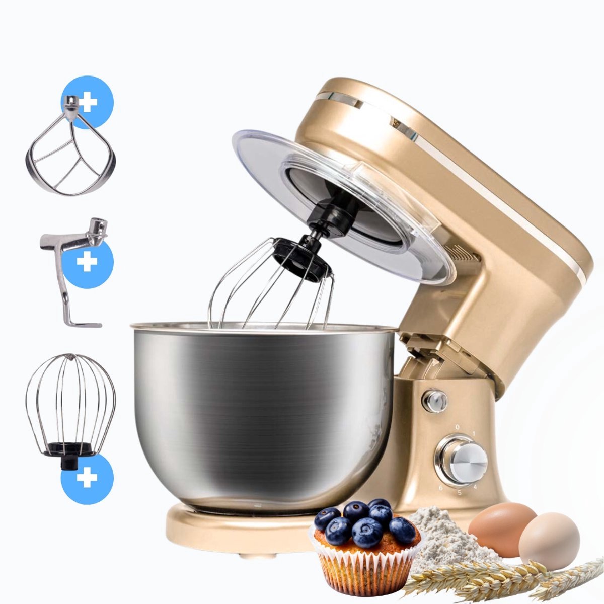BluMill Keukenmixer - 1200W - 6 Snelheden - 5L - Metallic Champagne