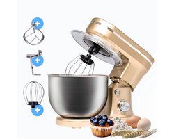 BluMill Keukenmachine - RVS - 6 Snelheden - Keukenmachine met kom - 5 Liter - met Accessoires - 1200W - Metallic Champagne