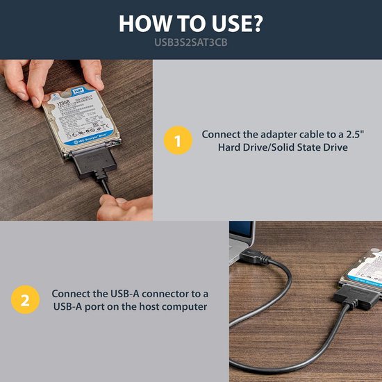 SATA naar USB kabel - 2,5" SATA III harde schijf adapter - extern converter voor SSD/HDD datatransfer — afbeelding 4