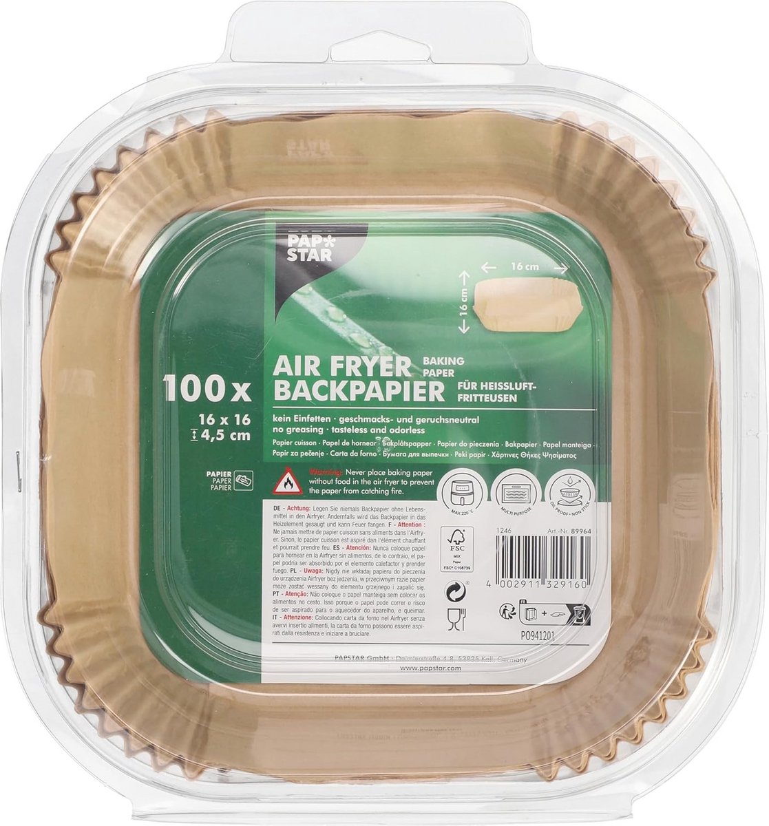Bakpapier 16 cm x 16 cm voor Heteluchtfriteuses - 100 Stuks