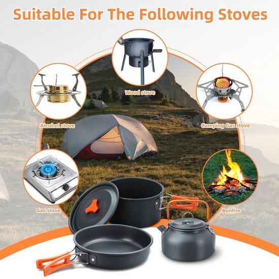 D&A Pannenset - Pannen - Kookpotten - Camping pannenset - Camping servies - Camping pan - Camping kookset - Camping fluitketel — afbeelding 5