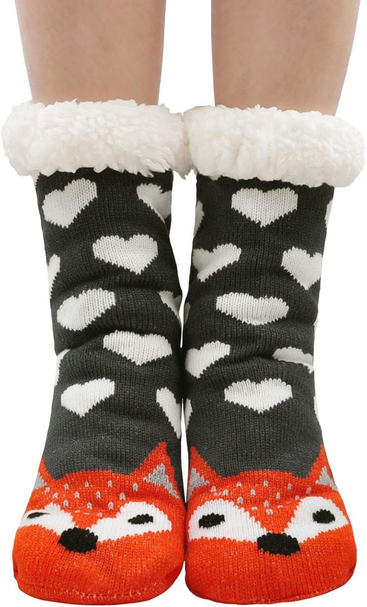 Warme Dames Pantoffels met Fleece en Antislip, Schattige Dierencartoonsokken voor Winter