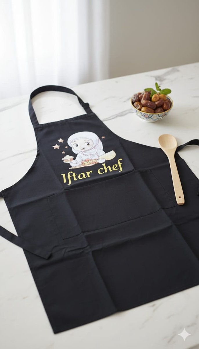 Wasza Textiles - Keukenschort - "Iftar chef" - Geschenk - 100% katoen - Luxe zware katoen - Zwart