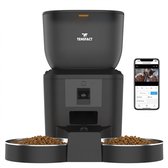 HoneyGuaridan Automatische Kattenvoerbak 2 Kommen, Gelijkmatige Verdeling van Kattenvoer, 5L Kattenvoerbak Timer in Volledig Waterdicht Ontwerp, Voederautomaat voor katten en honden, 10s Stemopname
