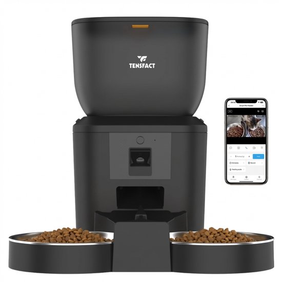 Tensfact Automatische Voerbak Kat met Full HD Camera Zwart - Automatische - €97,95