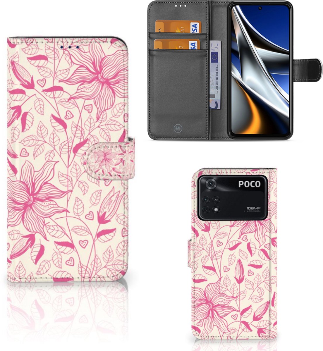 Book Case voor Xiaomi Poco X4 Pro 5G Hoesje Pink Flowers