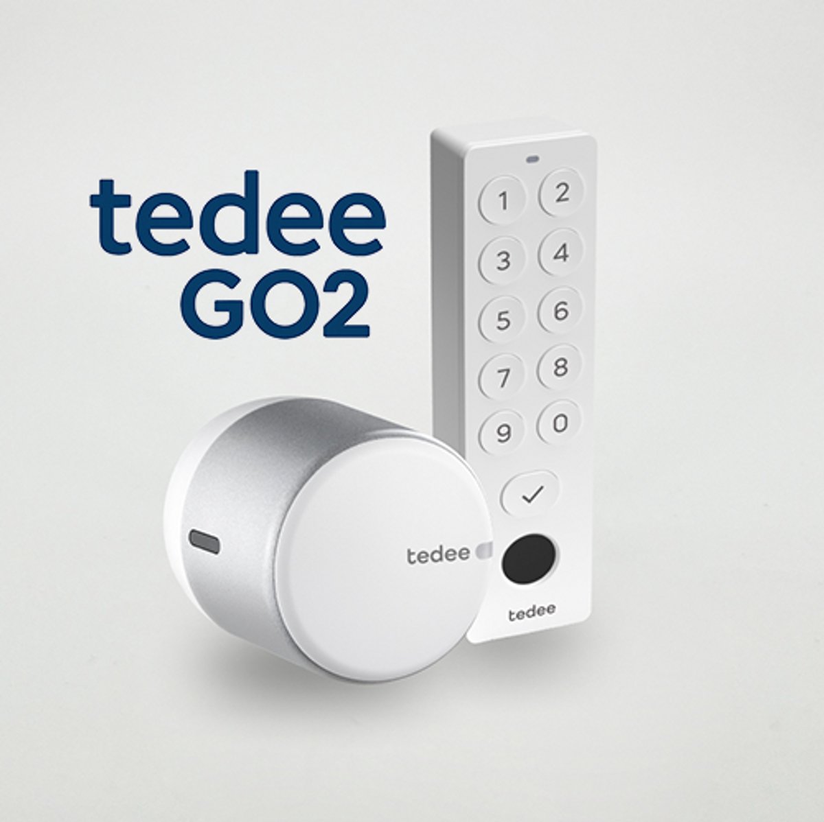 Tedee GO voordeel set | GO2 wit + Keypad PRO wit | bediening via Bluetooth, pincode, vingerafdruk | monteer over de huidige sleutel | smartlock