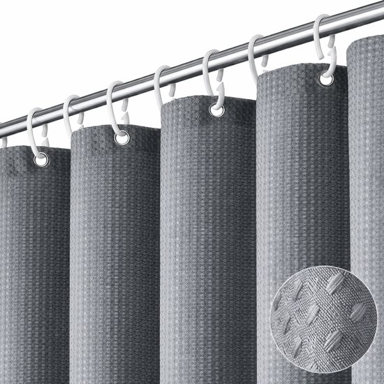 Foto: Botc douchegordijn anti schimmel 180x200cm inclusief ringen met gewichtsband premium kwaliteit waterdicht grijs