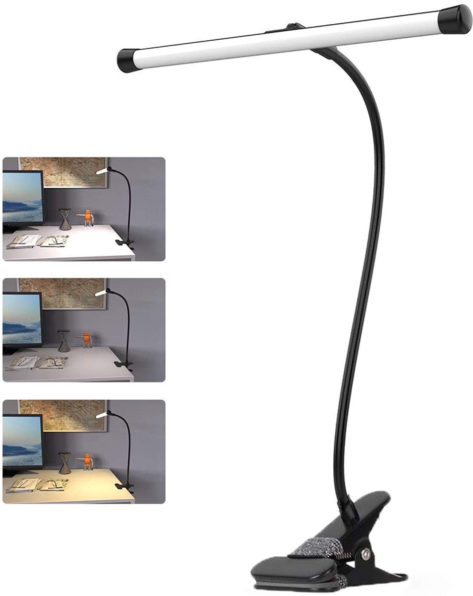 Oneay LED-bureaulamp met klem, flexibele zwanenhalsarm, tekentafellamp, 3 kleurstanden, kan via USB worden gevoed, voor hoofdbord, werkbank, studio, nachtkastje om te lezen