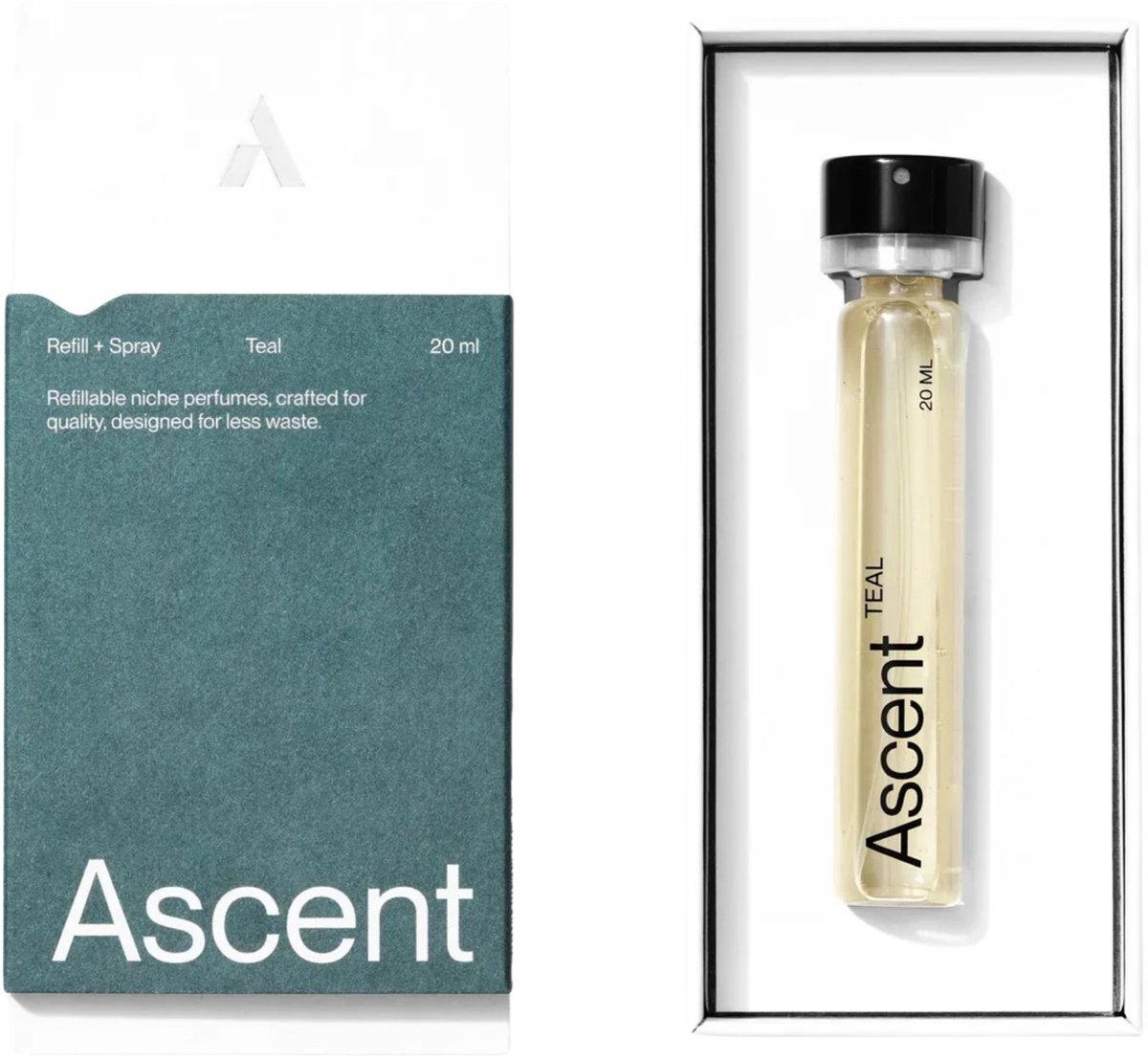 Ascent Teal Navulling Met Spray - Parfum Voor Dames en Heren - Eau De Toilette Homme - Parfumolie - Geurset - Parfumset - Geschenkset Vrouwen en Mannen - Geurtjes Vernevelaar - Luchtjes - 20ml - Vegan - Organische Basis - Vanille