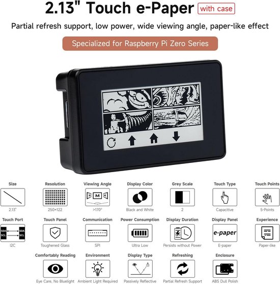 E Ink Display For Raspberry Pi 2.13 inch Touch E-Ink Display voor Raspberry Pi Zero - E-Paper Scherm ...