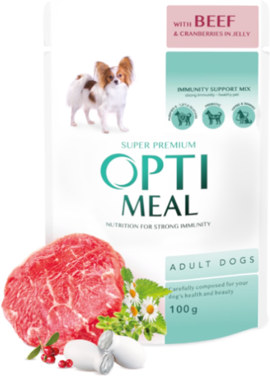 Kormotech Optimeal Compleet Natvoer voor Volwassen Honden – Rundvlees & Cranberries in Gelei, Superpremium, Immuniteitsondersteunend 12x 85g