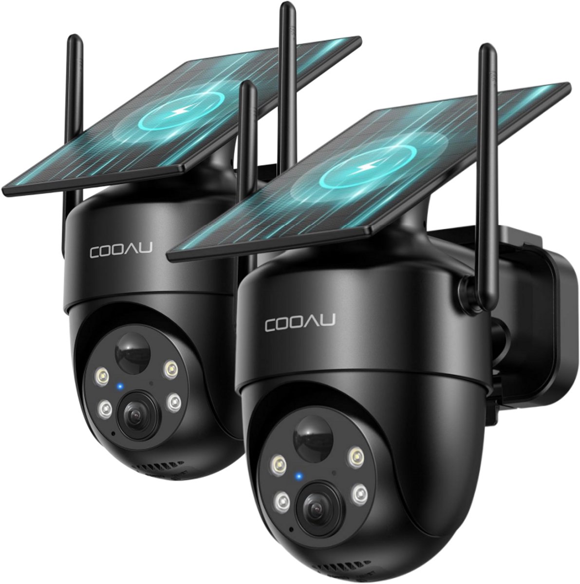 COOAU C5 Beveiligingscamera - Draadloze 2K Beveiligingscamera voor buiten - 360° Gekking - Geïntegreerd zonnepaneel - kleuren-Nachtzicht - Alexa - 2 Stuks - Zwart