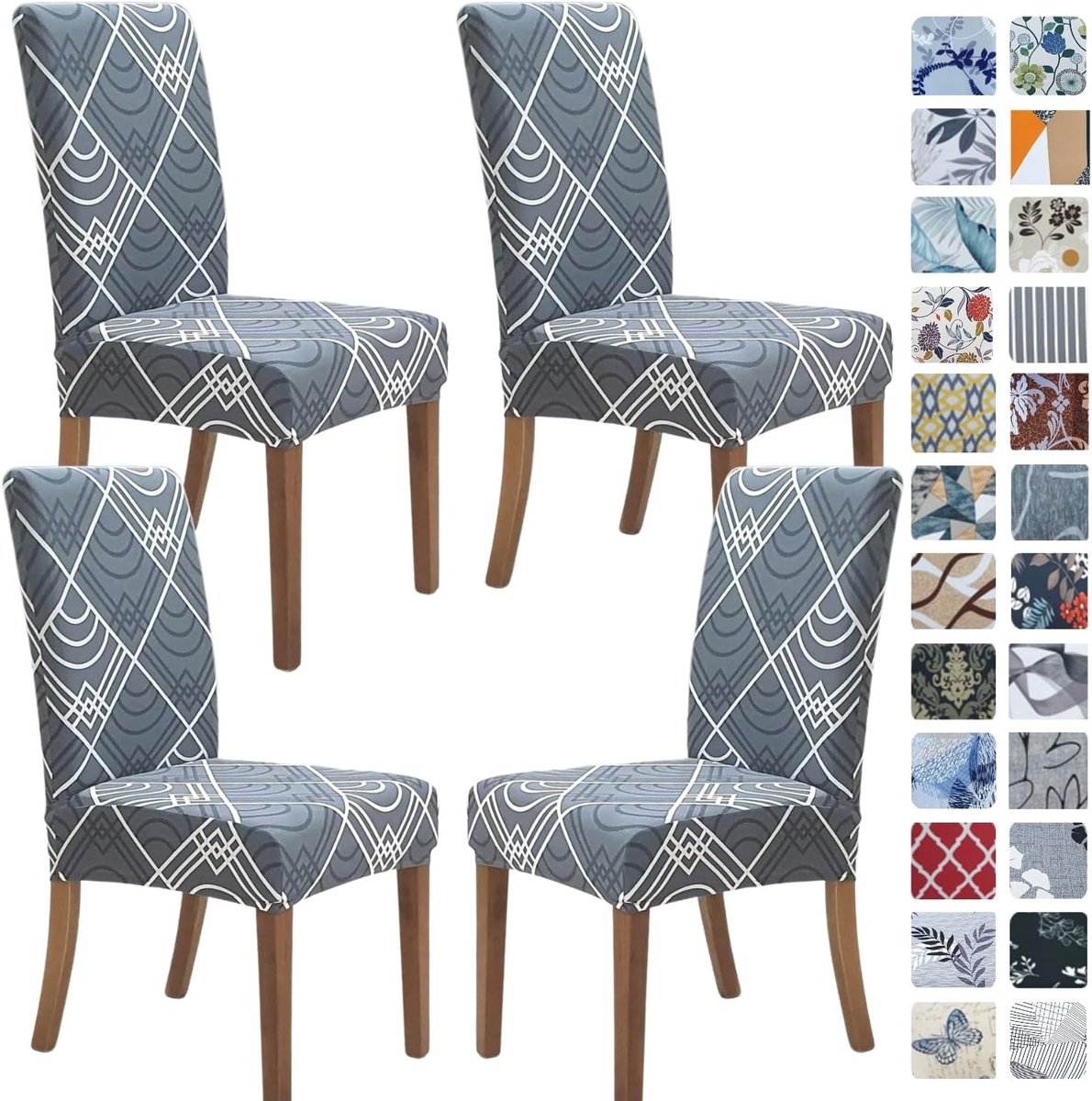 Set van 4 Universele Stoelhoezen Eetkamer – Stretch en Wasbaar