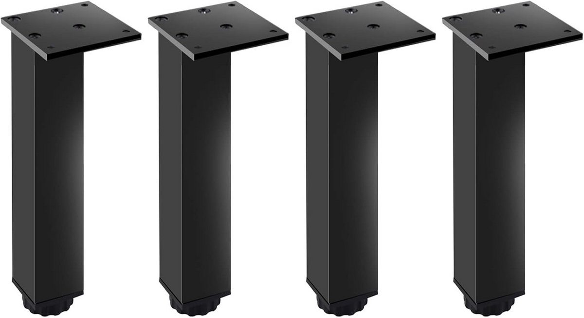 Verstelbare vierkante meubelpoten van aluminiumlegering - 4 stuks - Zwart 10 cm tot 20 cm