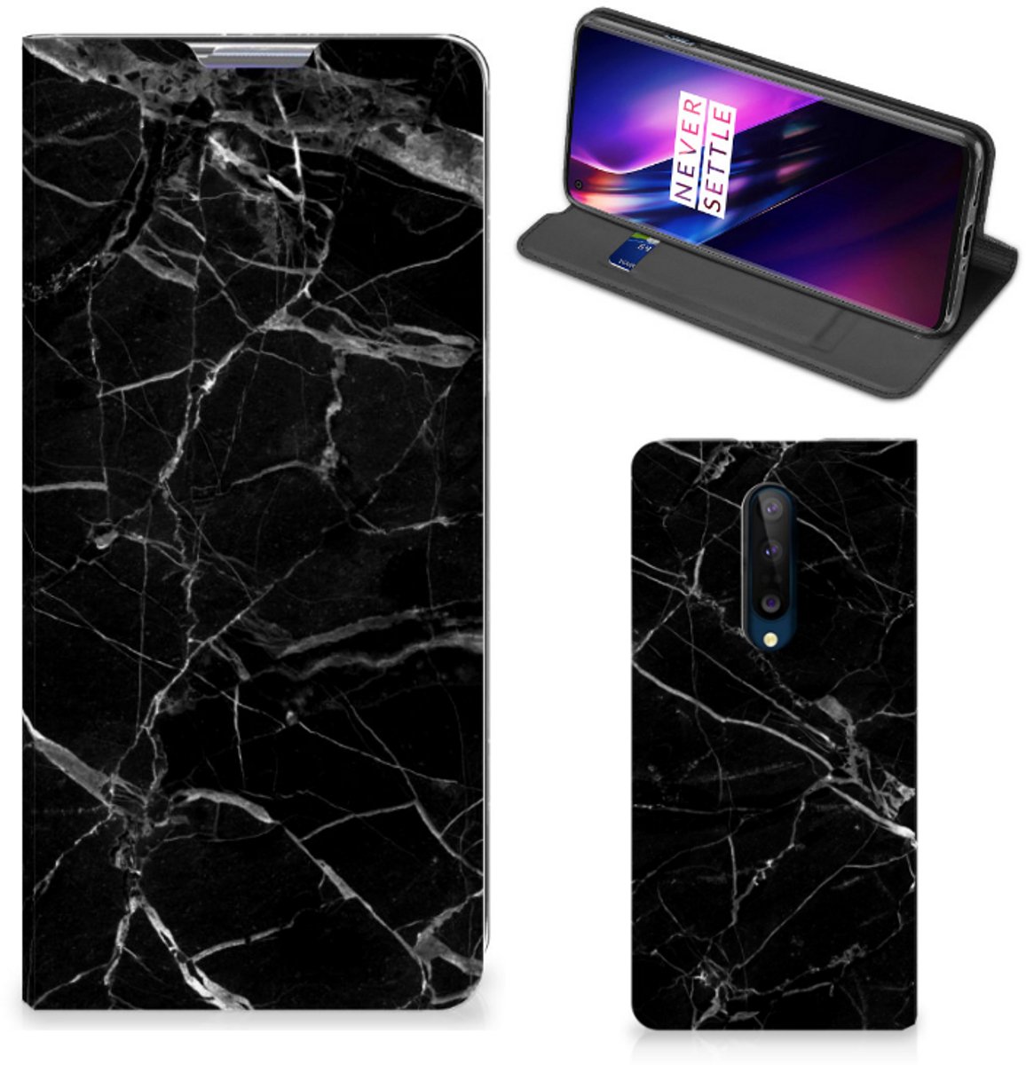 Book Case voor OnePlus 8 Standcase Marmer Zwart - Origineel Cadeau Vader