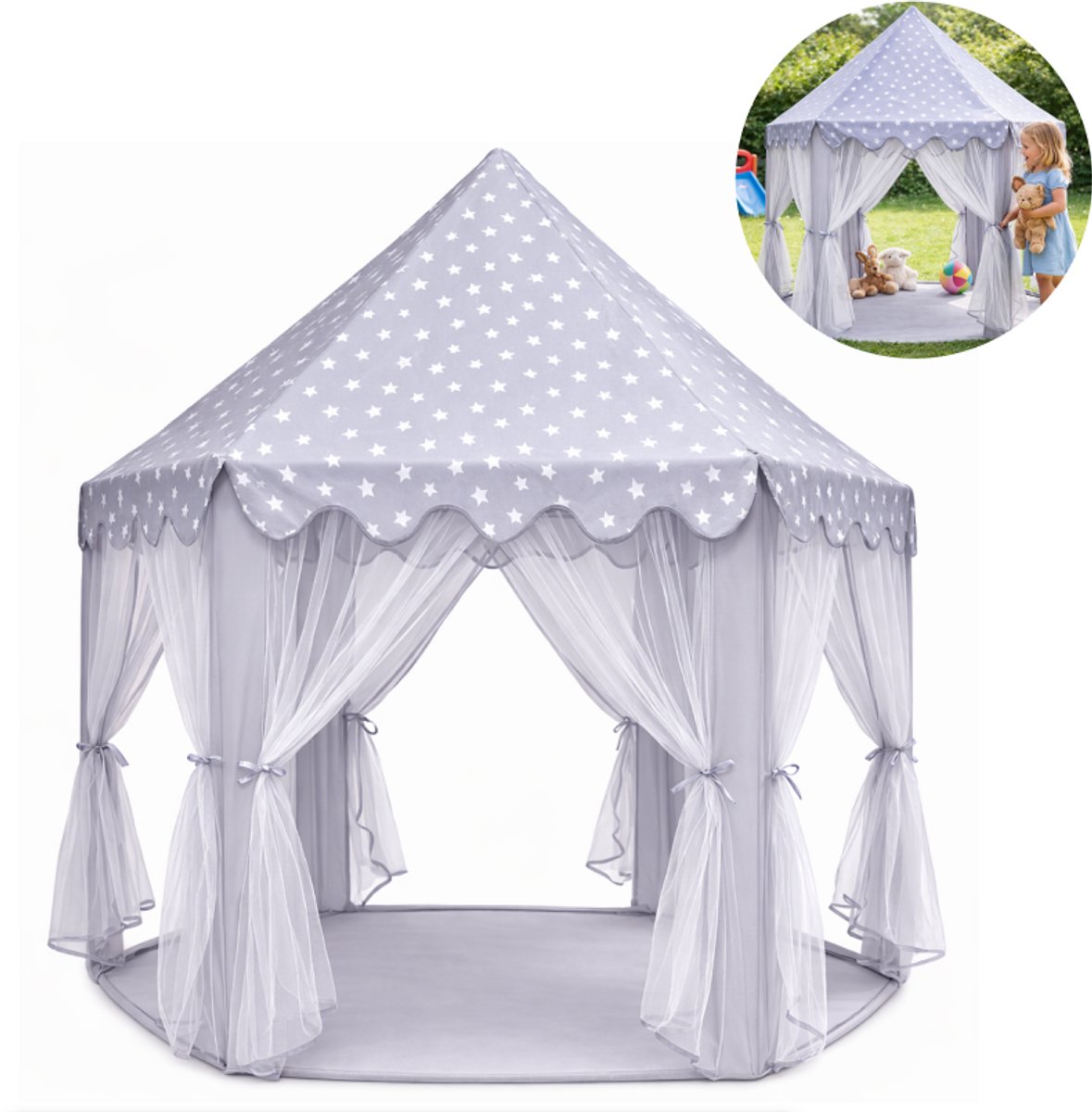 Goodz4All Prinses Tent Kasteeltent Speeltent Kindertent Speelhuisje Grijs