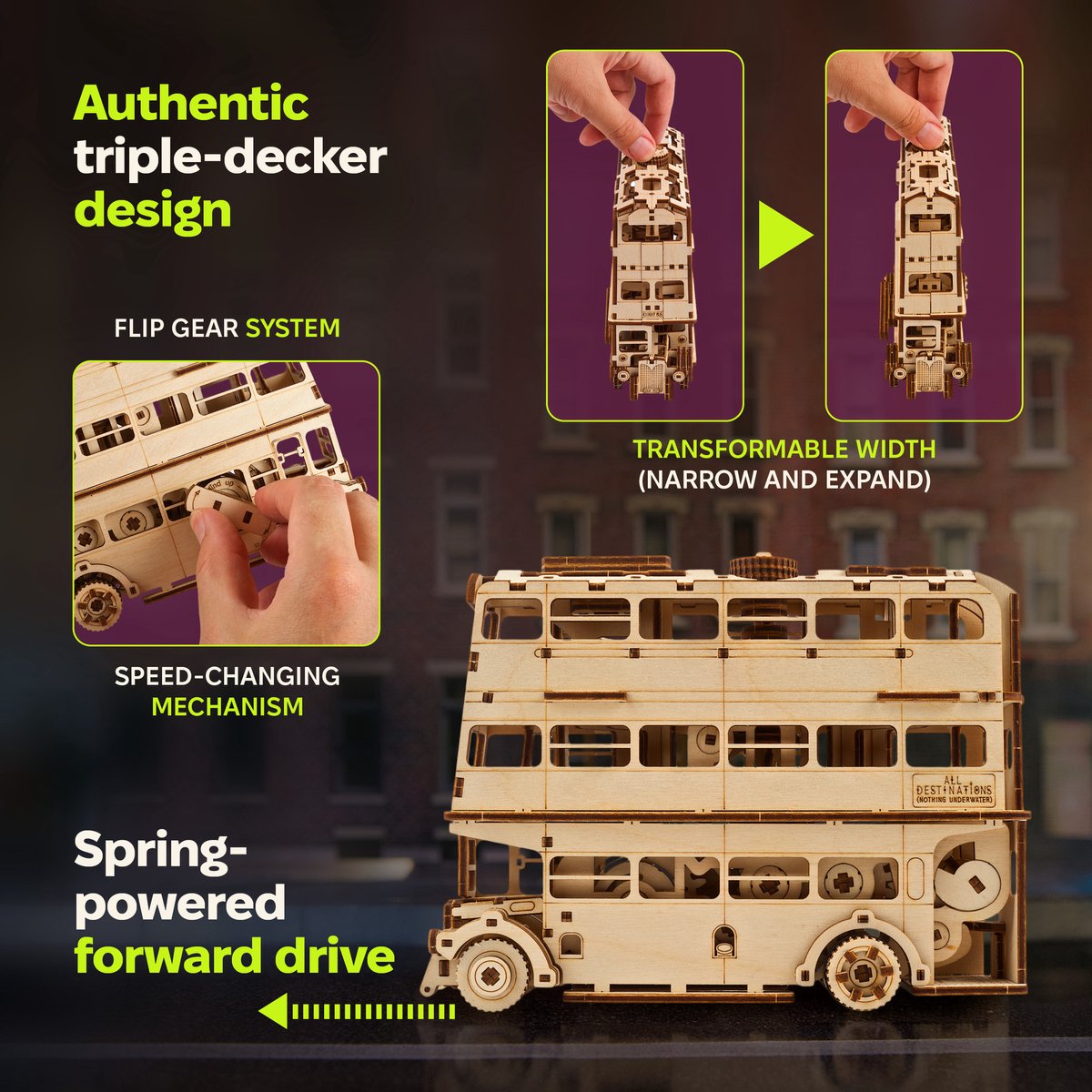 UGEARS 3D Modelbouw - The Knight Bus™ - Harry Potter™ - Mechanisch Bouwpakket Hout - Educatief Speelgoed — afbeelding 21