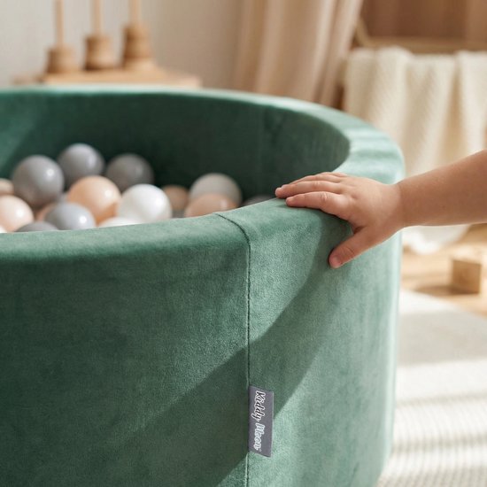 KiddyMoon piscine à balles ronde piscine à balles en velours 90x30cm/200 balles ∅ 7cm piscine à balles pour bébés, piscine de jeu pour tout-petits, fabriquée dans l'UE, vert forêt: turquoise foncé/beige pastel/rouge cuivre