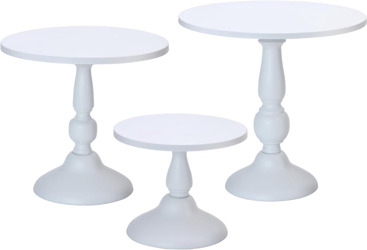 Set van 3 ronde witte taartstandaards voor bruiloften en verjaardagen