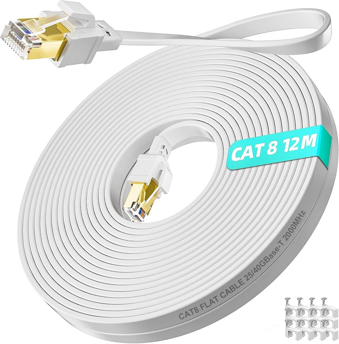 Cat 8 Ethernet Kabel 12m - Hoge Snelheid 40Gbps RJ45 Netwerkkabel