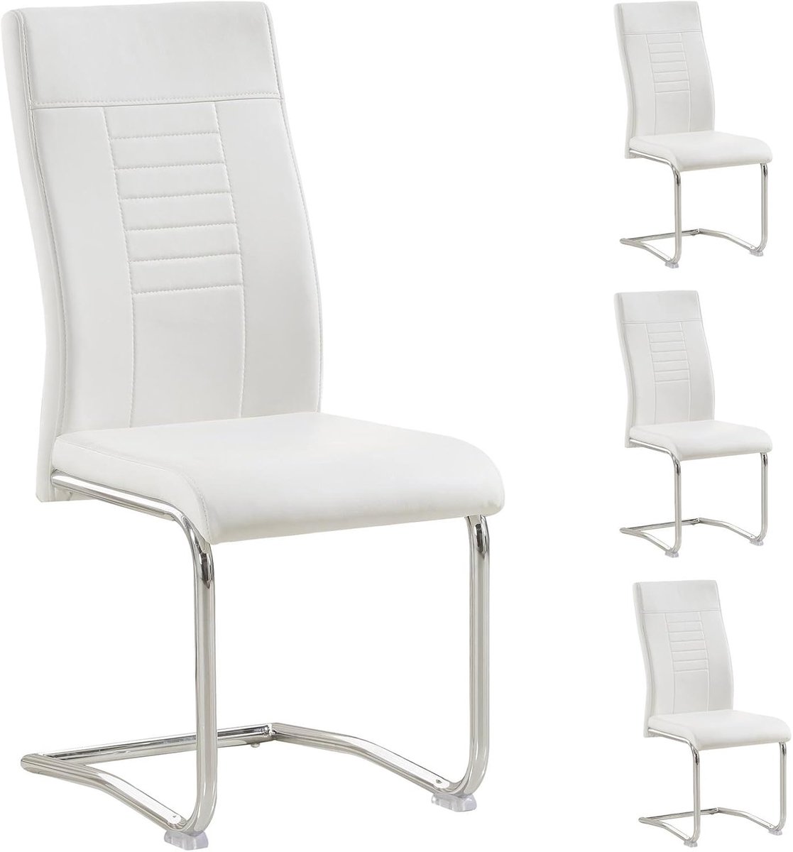 Set van 4 Moderne Eetkamerstoelen met Schommelmechanisme in Wit Kunstleer