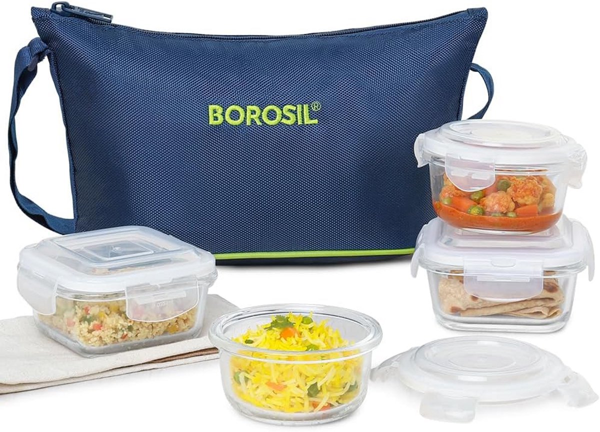 Set van 4 Glas Bewaarcontainers met Luchtdichte Deksel - Vierkant en Rond