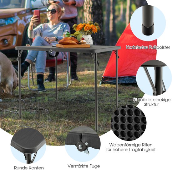 COSTWAY Klaptafel, vierkant, 86 x 86 cm, campingtafel, inklapbaar, tuintafel met HDPE-tafelblad en draaggreep, balkontafel voor 4 personen, draagbare eettafel voor keuken, tuin, camping, grijs van Costway — afbeelding 3