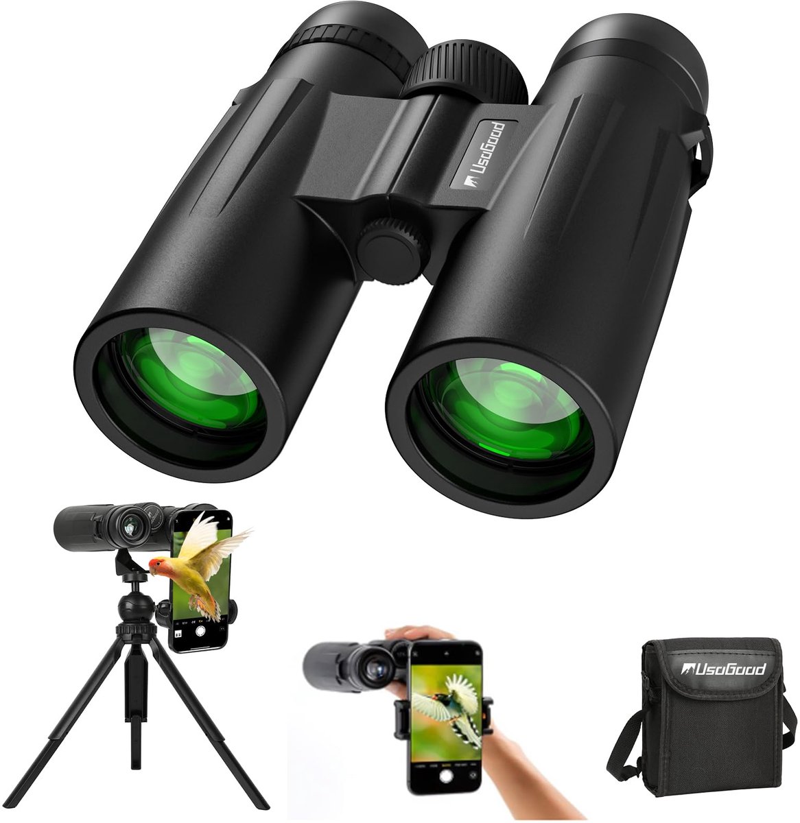 Usogood Verrekijker voor Volwassenen & Kinderen – Spotting Scope Telescoop 12x50 – Met Standaard Statief/L-Beugel/Standaard Mobiele Telefoonklem – Vogel Spotten, Reizen, Jagen