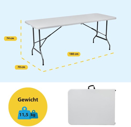 BRASQ Inklapbare Vouwtafel Wit - 180x70x74cm- Campingtafel - Klaptafel - Weerbestendig - Tafel met draaghandvat van Merkloos — afbeelding 2