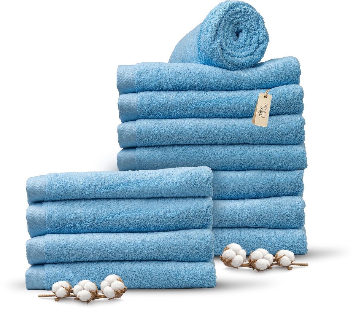 Miss Towels 70x140 Badlakens Set 12 st. - 5 sterren Hotelkwaliteit - Badtextiel - Luxe Badhanddoeken - Zachte Badlakens - HemelsBlauw - Made in Portugal