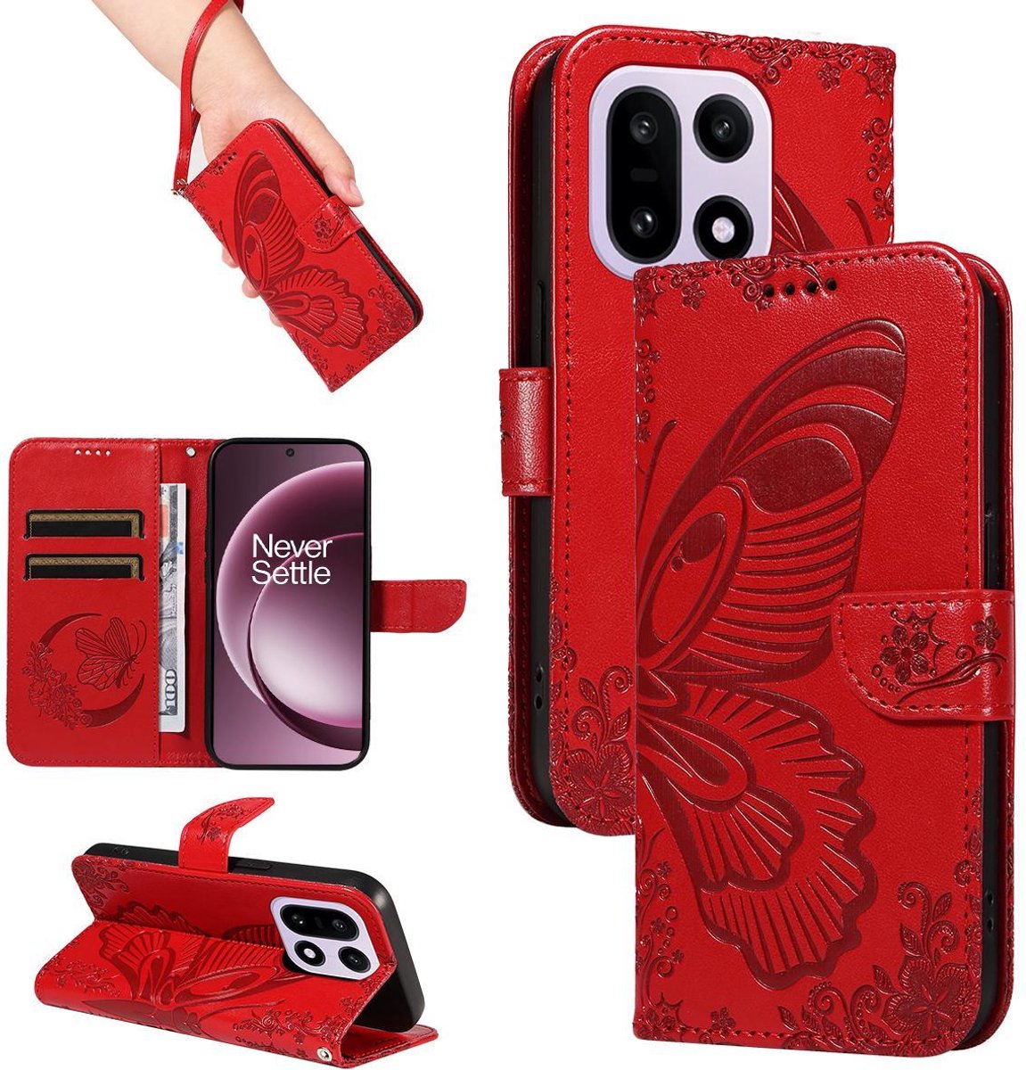 Mobigear Telefoonhoesje geschikt voor OnePlus 15 Hoesje | Mobigear Butterfly Bookcase Portemonnee | Pasjeshouder voor 2 Pasjes | Telefoonhoesje voor Pinpas / OV Kaart / Rijbewijs - Rood