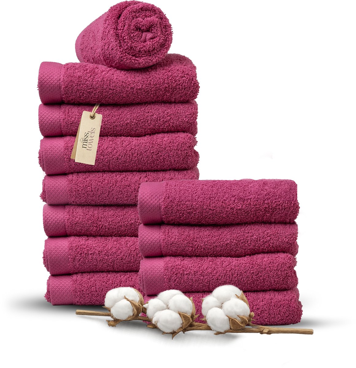 Miss Towels 50x100 Handdoeken Set 12 st. - 5 sterren Hotelkwaliteit - Badtextiel - Luxe Badhanddoeken - Zachte Badlakens - Fuchsia - Made in Portugal