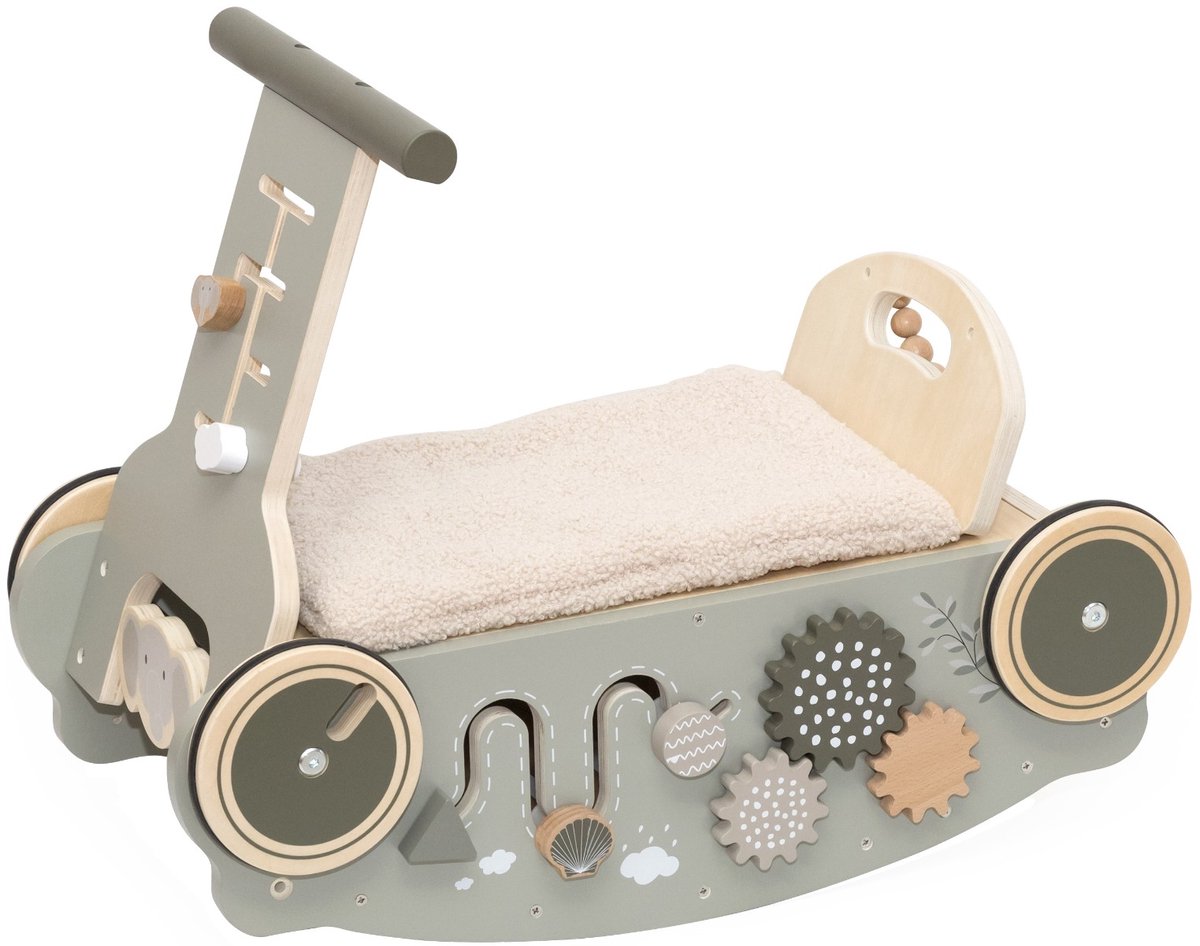 Label Label 3-in-1 Rocker Walker and Car - Houten Loopwagen en Schommelauto - Bevordert Motorische Ontwikkeling en Evenwicht - Vanaf 24 Maanden - OlijfGroen