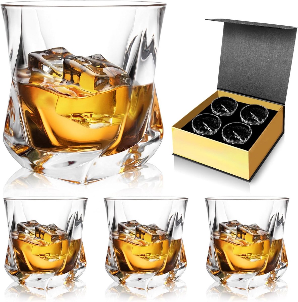 Whiskyglazen Set van 4 - Luxe 7 oz Bourbon Glazen voor Cocktail en Scotch