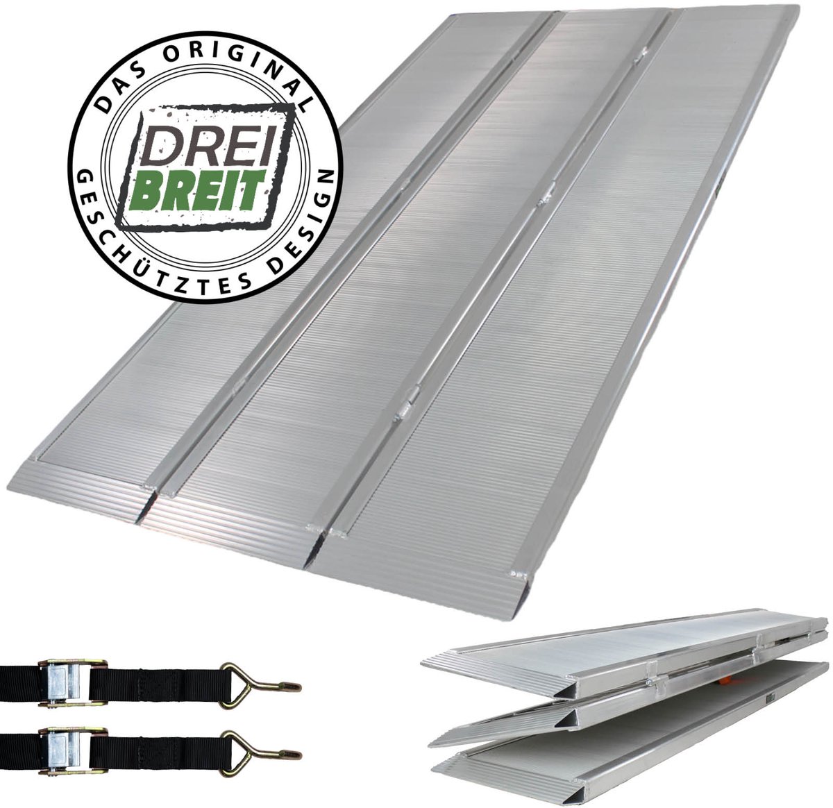 DREIBREIT by TRUTZHOLM 2-weg opklapbare oprit 222cm draagvermogen 1650kg aluminium zilver geribbeld