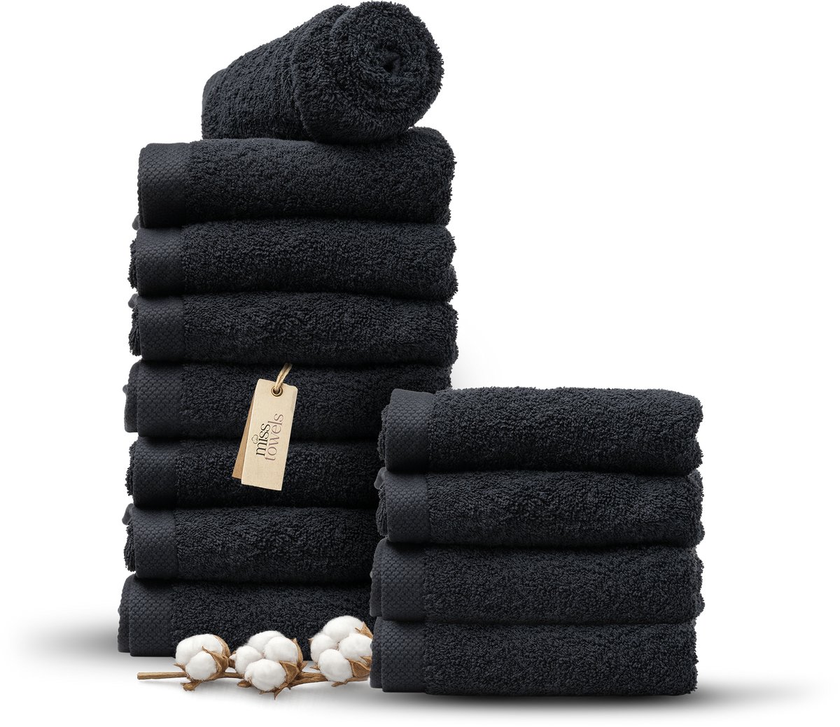 Miss Towels 50x100 Handdoeken Set 12 st. - 5 sterren Hotelkwaliteit - Badtextiel - Luxe Badhanddoeken - Zachte Badlakens - Zwart - Made in Portugal