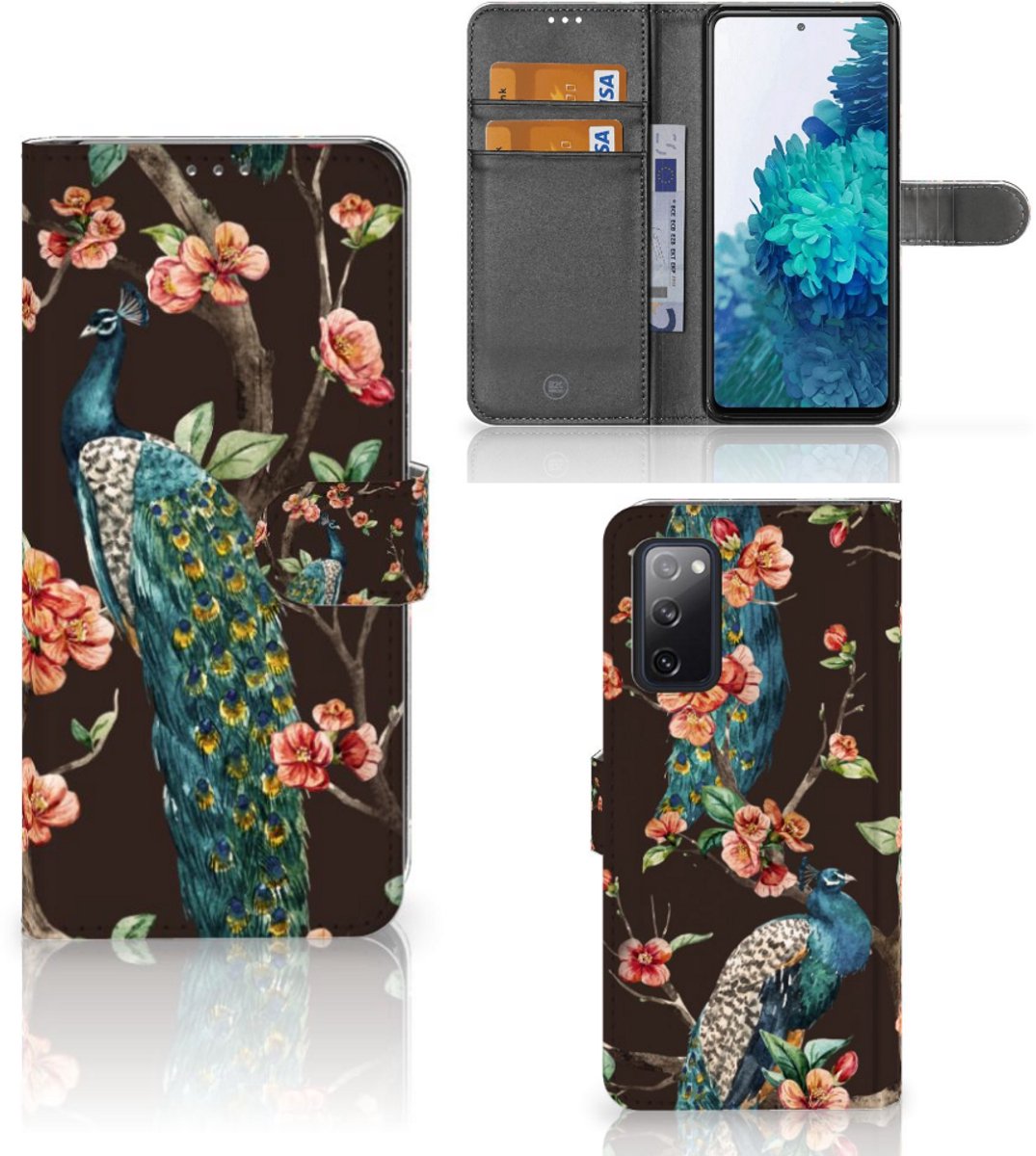 Samsung Galaxy S20 FE Telefoonhoesje met Pasjes Pauw met Bloemen