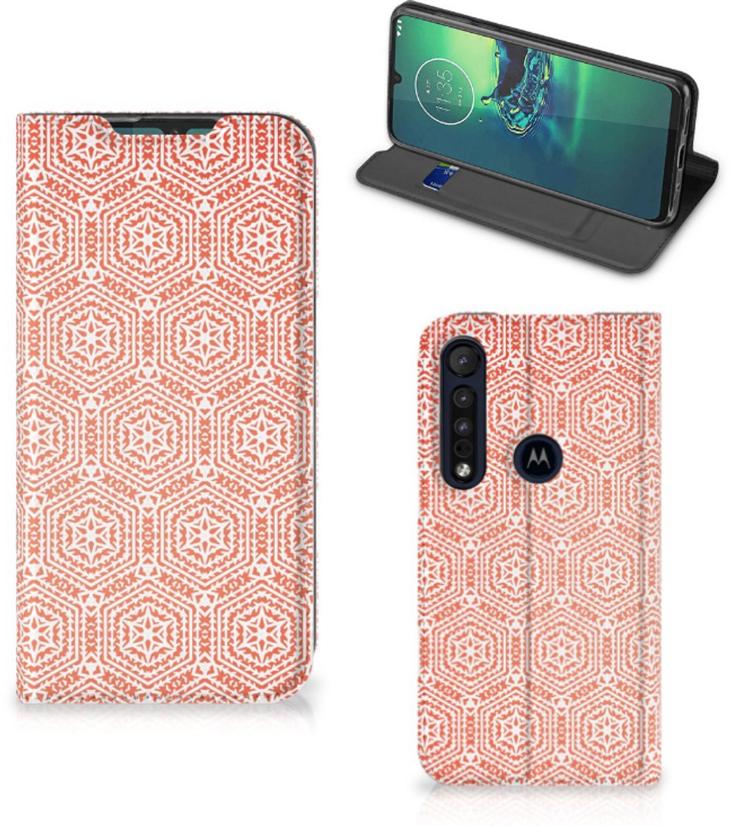 Book Case voor Motorola G8 Plus Hoesje met Magneet Pattern Orange