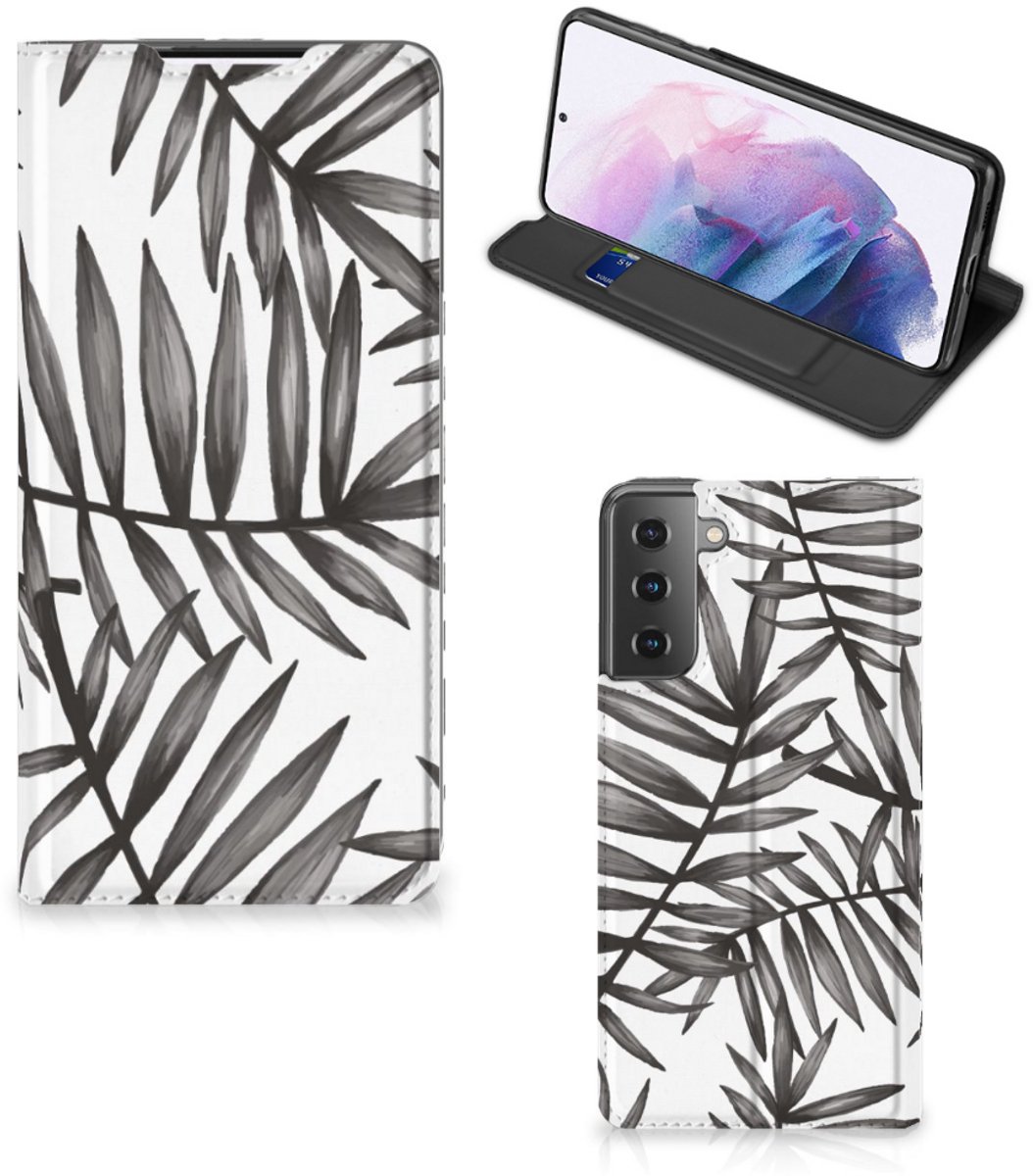 Book Case voor Samsung Galaxy S21 Plus Smart Cover Leaves Grey