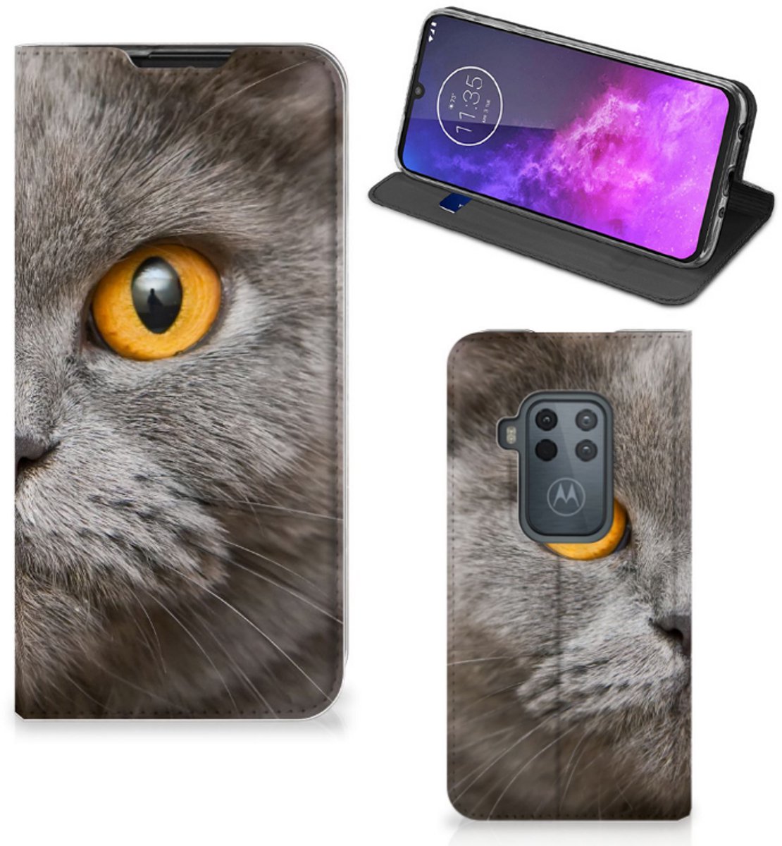 Book Case voor Hoesje maken Motorola One Zoom Britse Korthaar