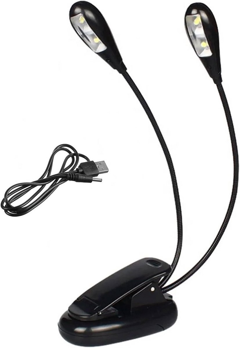 Muziekstandaard met LED-Lamp en USB-kabel - Zwart