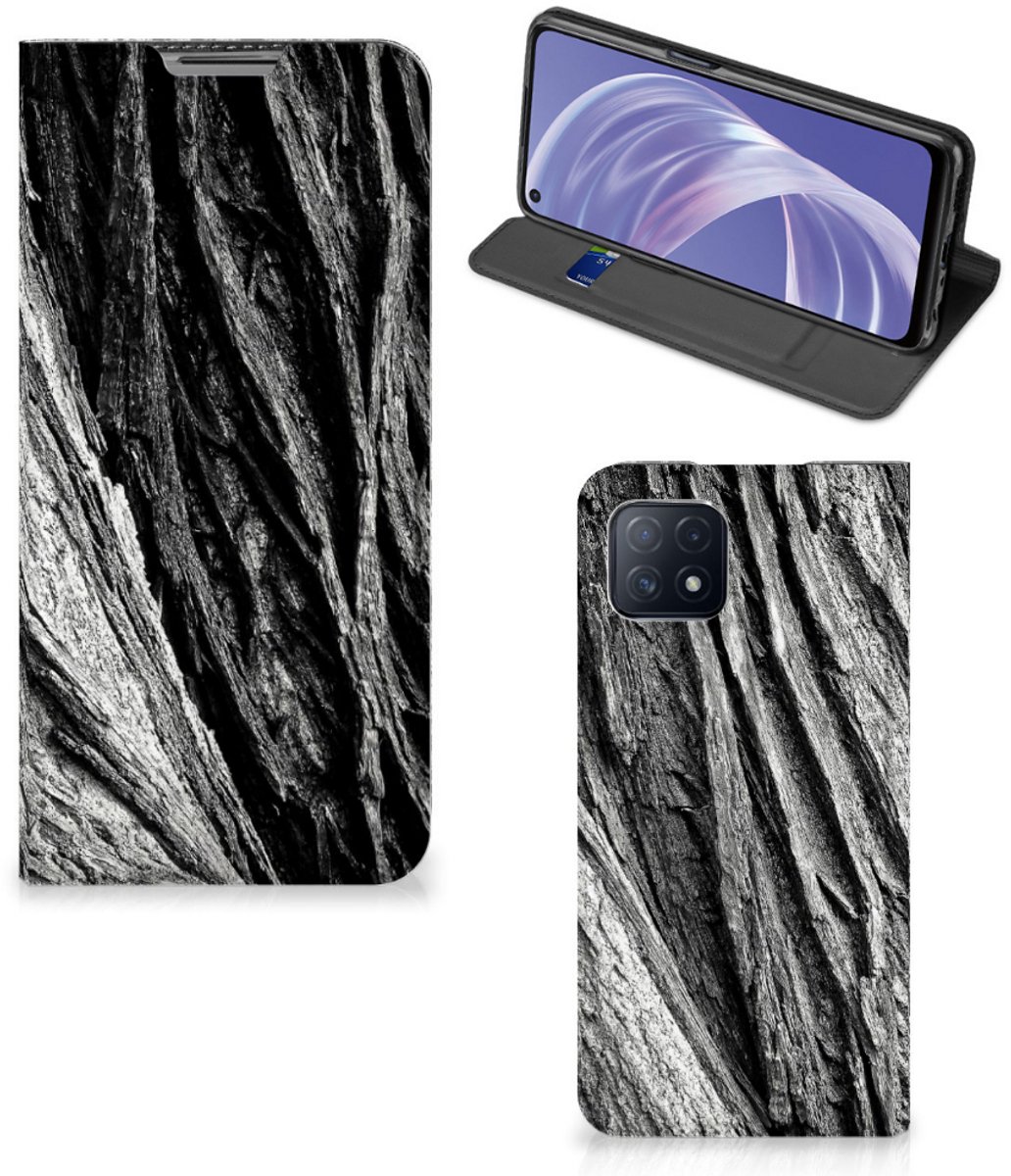 Book Wallet Case OPPO A73 5G Boomschors Grijs