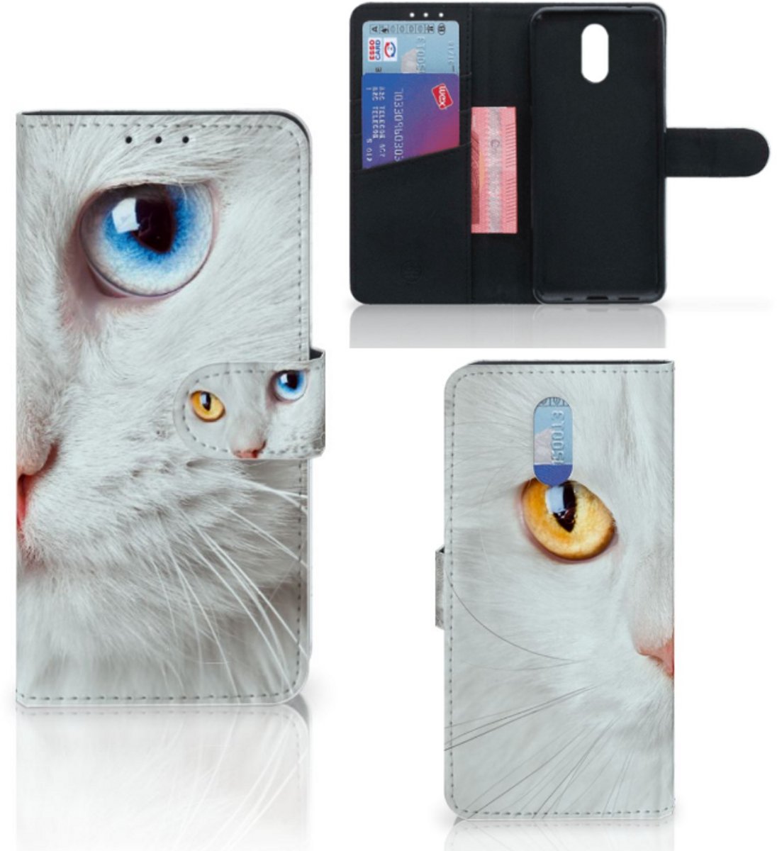 Nokia 2.3 Telefoonhoesje met Pasjes Witte Kat