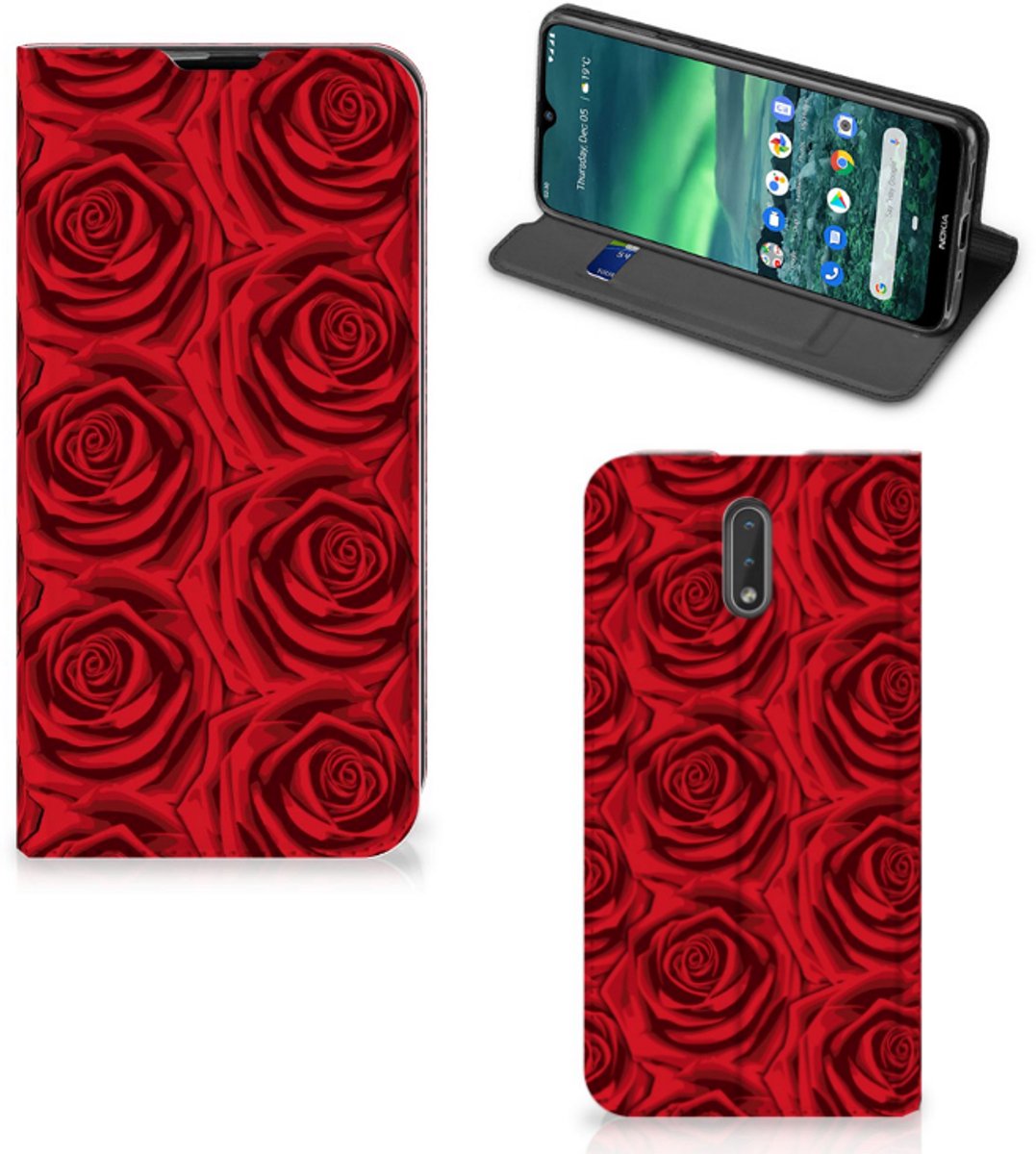 Standcase Hoesje voor Nokia 2.3 Smart Cover Red Roses